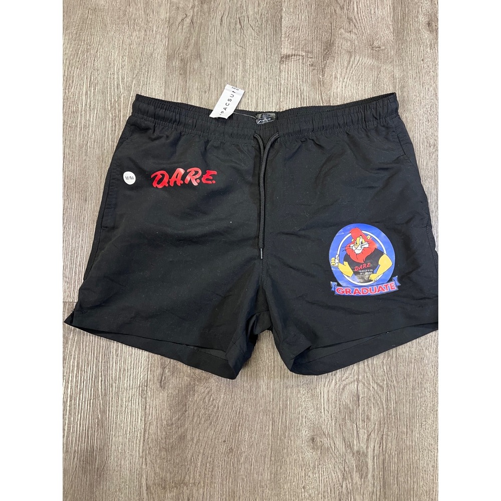 PacSun D.A.R.E. Graduate Swim Trunks Mens Medium Black Board Shorts NWT Retro